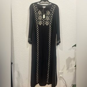 Black, enchanting, long dress from World Market with golden embroidery- NWT